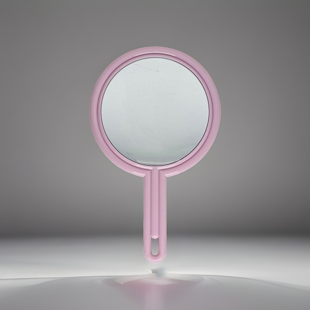 Vintage Pink Handheld Mirror Double Sided 1X 2X Magnifying Vanity Makeup Glass